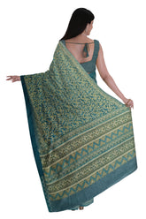 Green Italian Crepe Saree with Kantha Work - MIRASILKS Green Italian Crepe Saree with Kantha Work